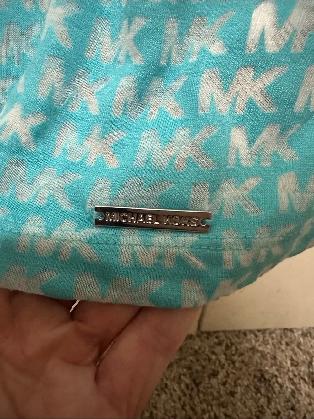 Michael Kors Turquoise MK Logo V-Neck Short Sleeve Tee